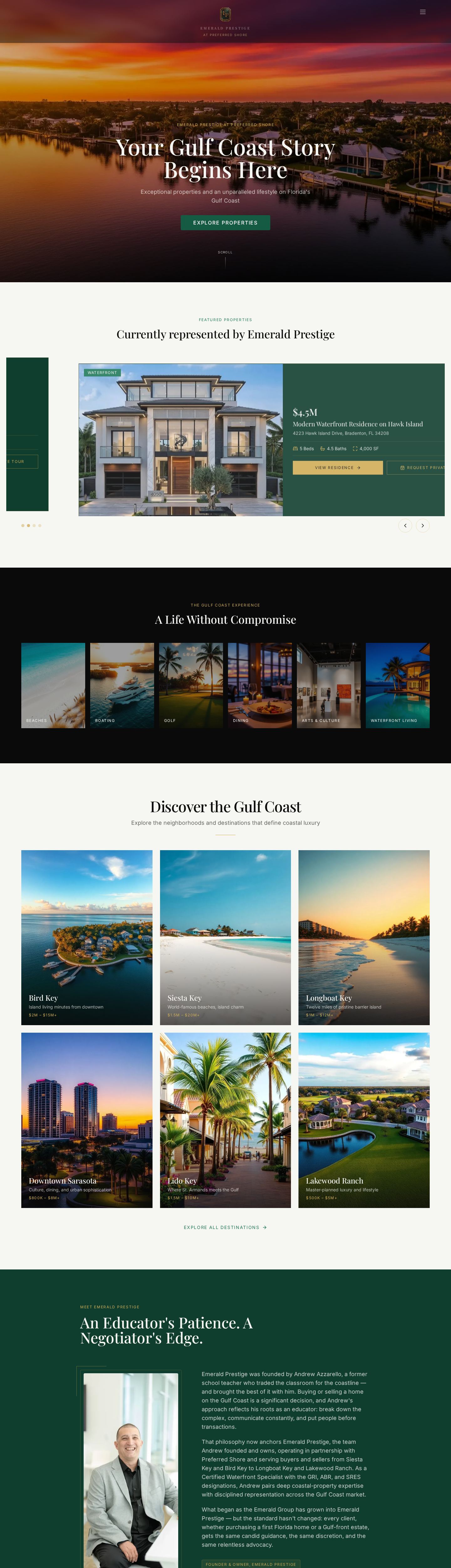 Emerald Prestige website, full page
