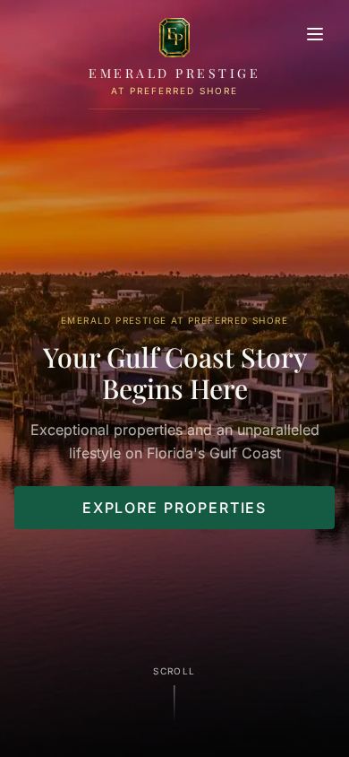 Emerald Prestige website, phone view