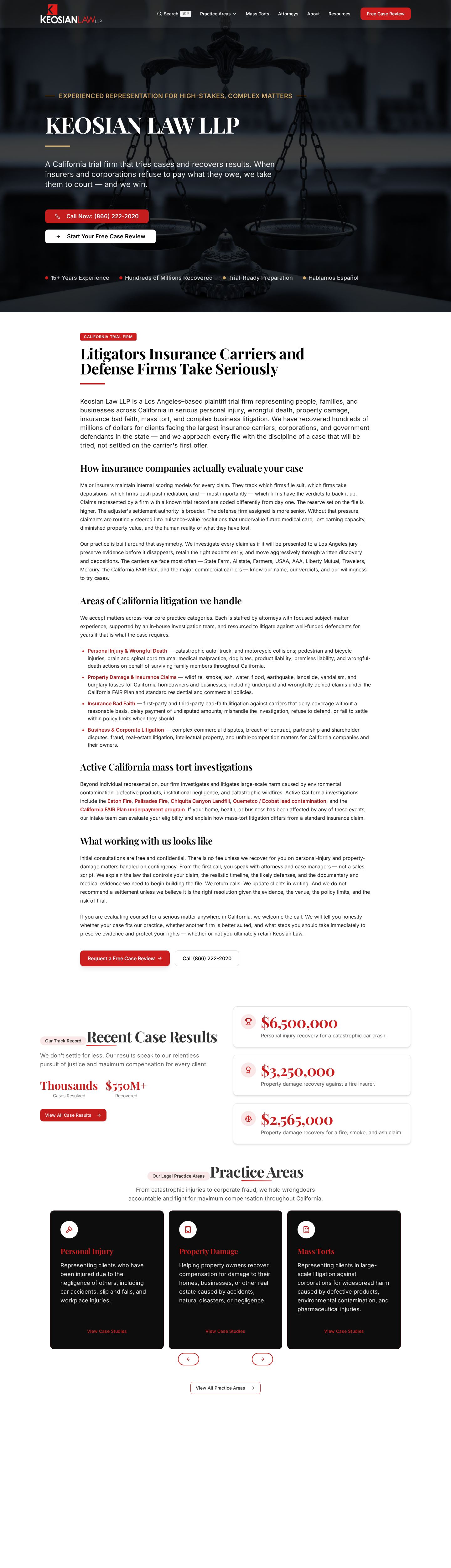 Keosian Law website, full page