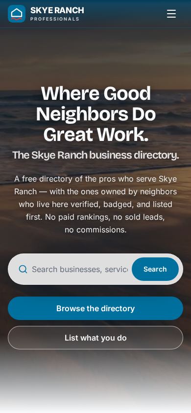 Skye Ranch Professionals website, phone view